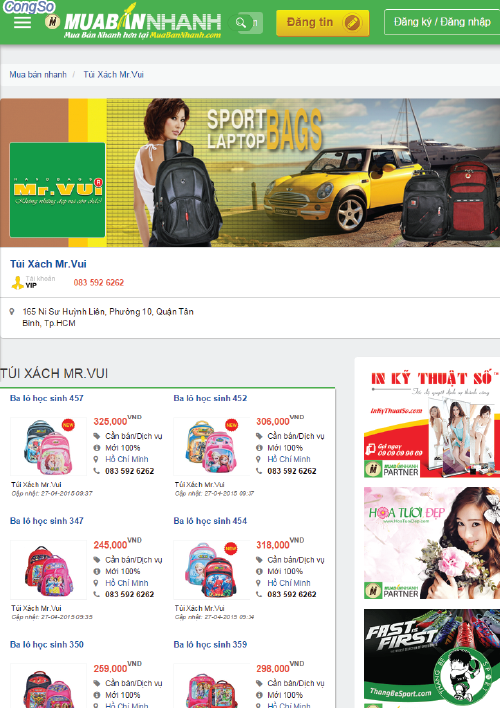 Balo, Túi Xách Mr.Vui với VIP MuaBanNhanh.com
