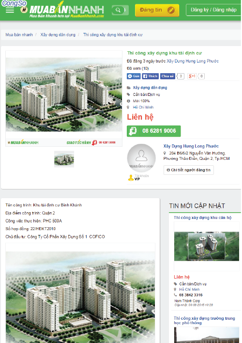 Cty CP SX Xây Dựng Hưng Long Phước với VIP MuaBanNhanh.com